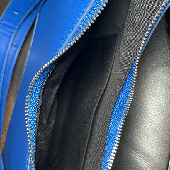 Blue Asymmetrical Baguette Bag with Silver Chain - Picture 7 of 7